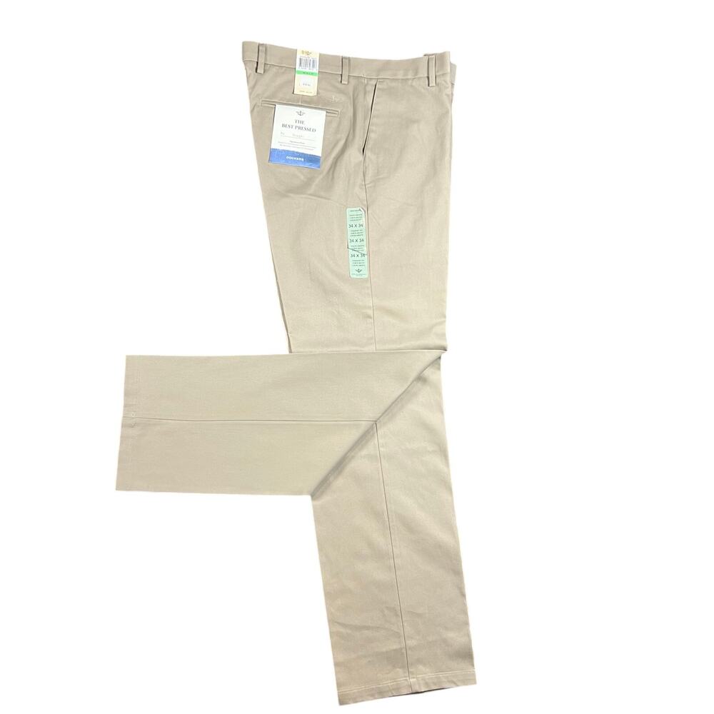 DOCKERS Signature Khaki Pants 34x34 Classic Fit Stretch Flex Waist Timberwolf